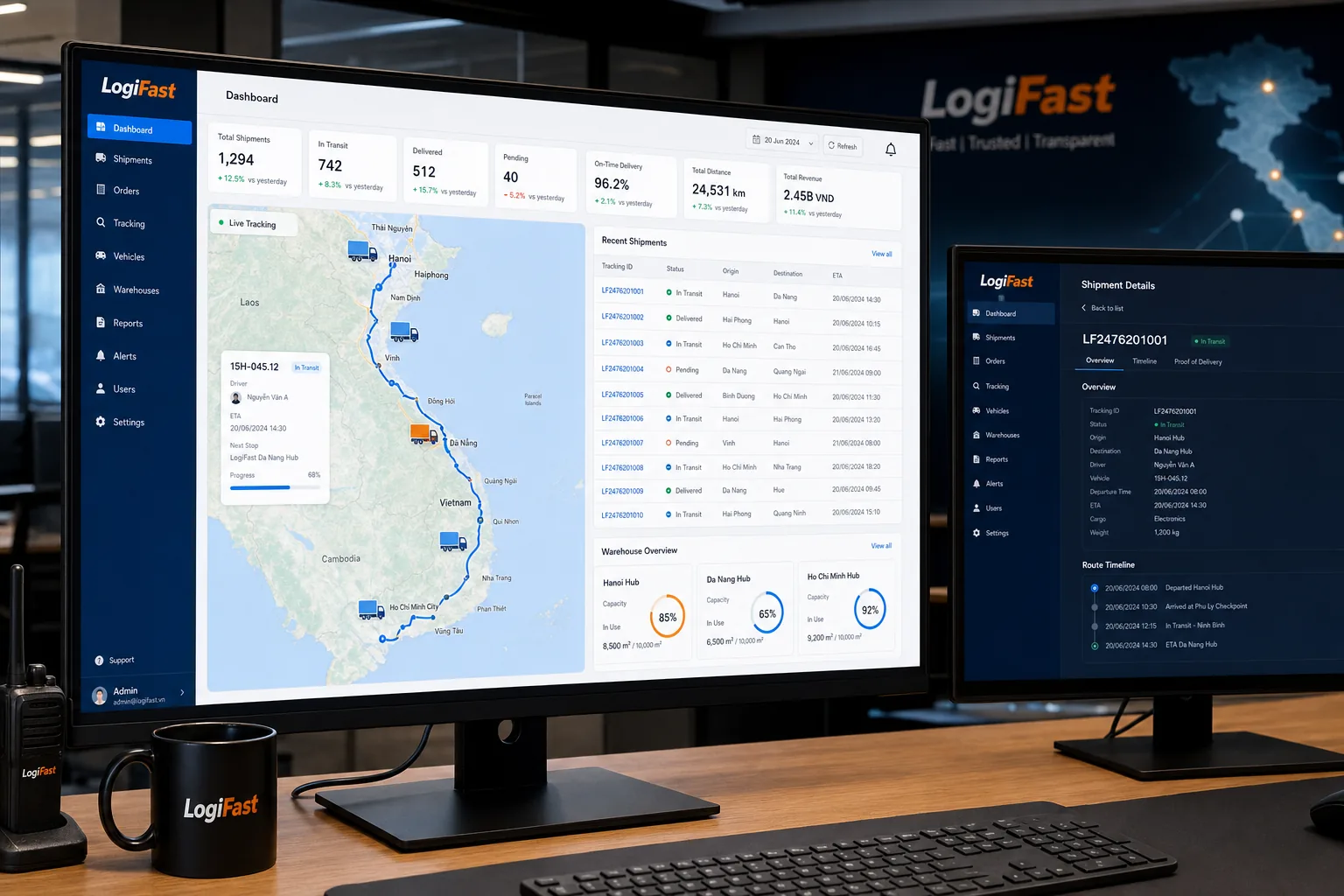 LogiFast — dashboard quản lý đơn hàng và tuyến giao logistics